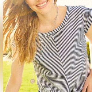 Maurices Navy and White Striped Short Sleeve Top
